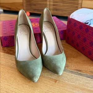 Tory Burch Olive Green Suede Heels